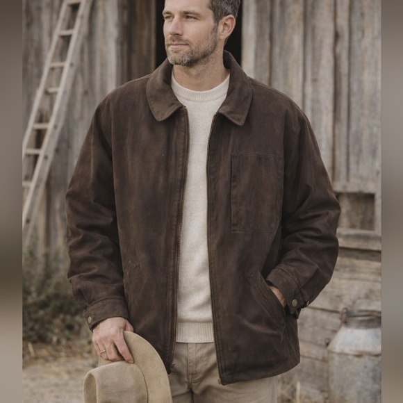 Roundtree & Yorke Other - Barn Jacket with Leather Collar Flannel Wool Quilted Lining, Roundtree & Yorke